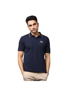 Greys & Blues Pima Polo T-Shirt - Navy Blue With Musterd Tipping